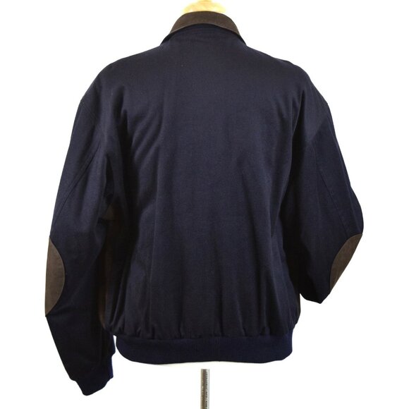 FACONNABLE Brown & Navy Blue Leather & Wool Full Zip Bomber Jacket Men's Size XL - Picture 7 of 12